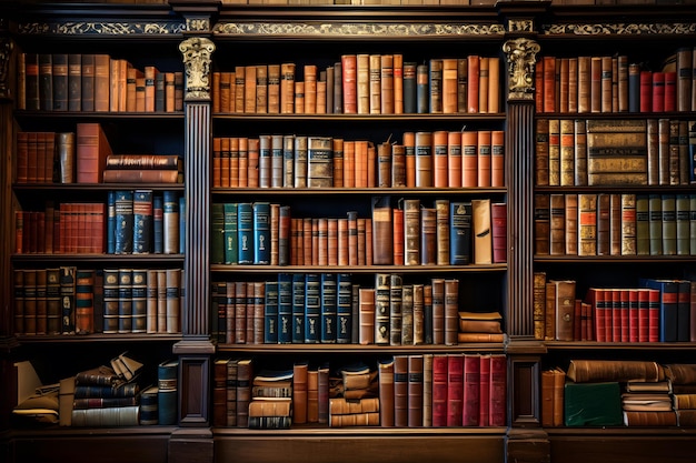 Foto sala de biblioteca clásica con libros viejos en estantes estanterías en la biblioteca gran estantería con lo