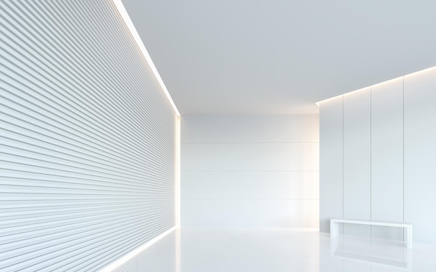 Sala blanca vacía espacio moderno interior render 3d Decorar con luz cálida oculta