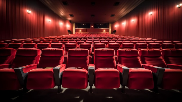 Sala de cine con asientos rojos parados en fila Ai Generative