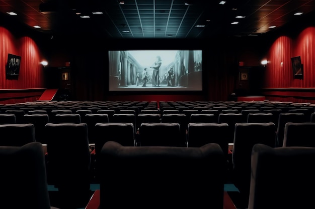 Una sala de cine con una pantalla que dice "el cine"