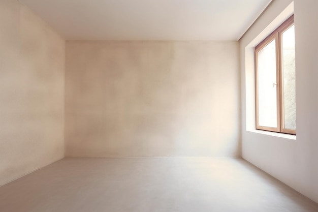Sala clara parede em branco design minimalista textura gesso janela bege Generative AI