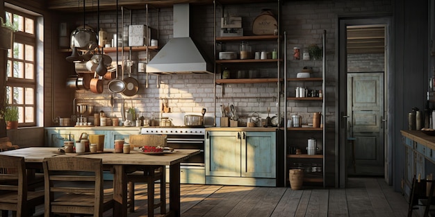 Sala de cocina generativa de IA generada por IA en una arquitectura de estilo japonés minimalista y acogedora