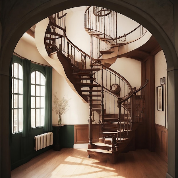 Sala com escada em espiral