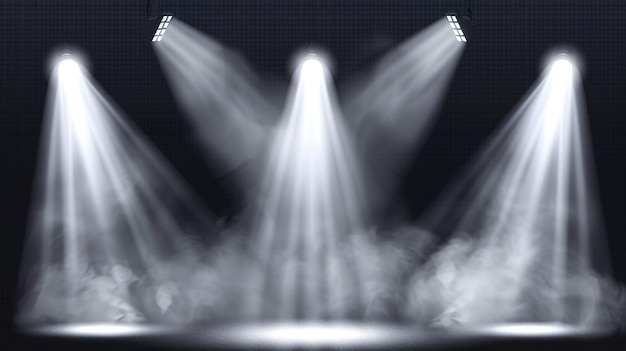 Una sala de conciertos llena de gente con luces de escenario, un espectáculo de rock con la silueta de la gente en el aire de la pista de baile durante un festival de conciertos