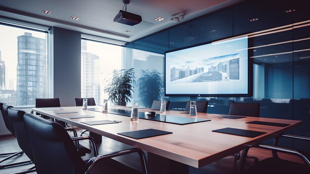 Foto una sala de conferencias moderna con equipos de última generación