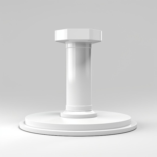 Foto sala d branca abstrata com pódio de pedestal de cilindro branco realista e sobreposição de sombra de folha de palmeira