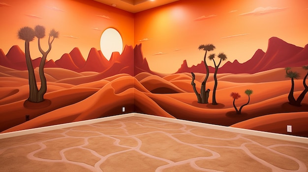 Sala de ambiência de deserto ao pôr-do-sol