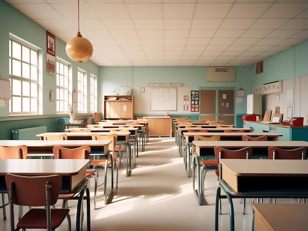 Sala de aula beige moderna com um interior cuidadosamente curado Geração de IA