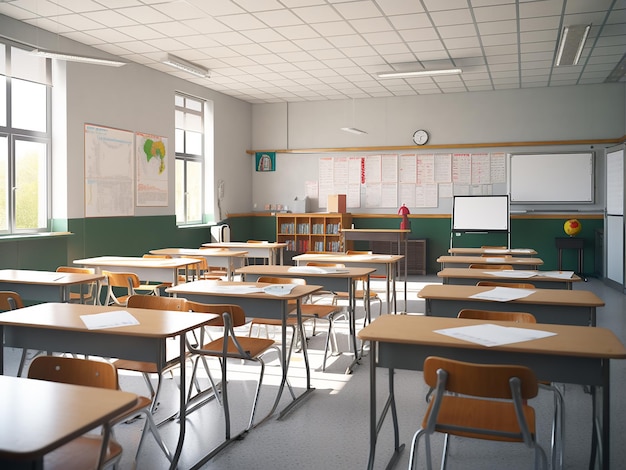 Sala de aula cinzenta elegantemente decorada com móveis sofisticados Geração de IA