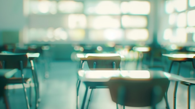 Sala de aula da escola em fundo desfocado sem jovem aluno Visão desfocada do elementar IA generativa