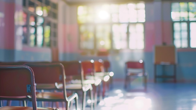 Sala de aula da escola em fundo desfocado sem jovem aluno Visão desfocada do elementar IA generativa