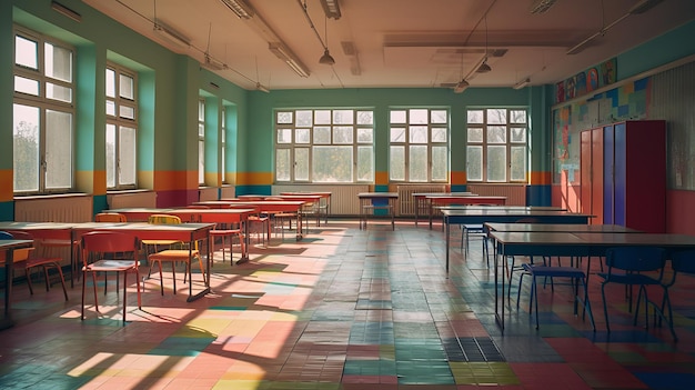 Sala de aula da escola vazia colorida IA positiva gerada