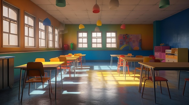 Sala de aula da escola vazia colorida IA positiva gerada