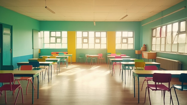 Sala de aula da escola vazia colorida IA positiva gerada