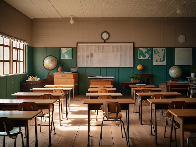 Sala de aula de madeira com decoração interior de bom gosto Geração de IA