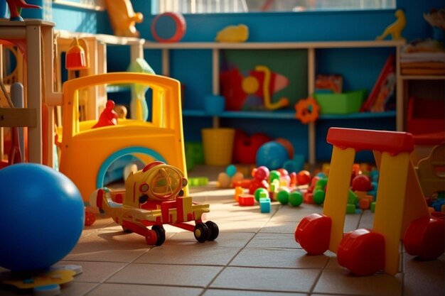 Foto sala de aula pré-escolar colorida alunos alegres e brilhantes na sala de aula ilustração