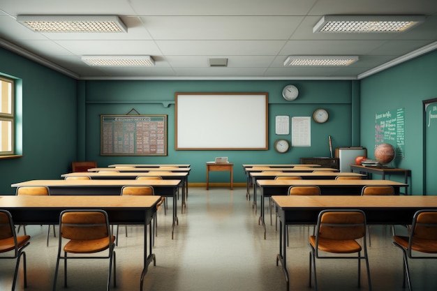 Sala de aula vazia com chão branco Escola Secundária IA generativa