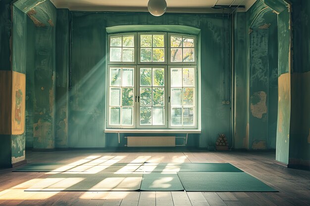 Foto sala de aula vintage espaçosa para eventos de dança de ioga e celebrações à luz do sol