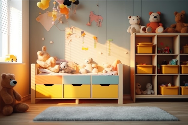 sala de brinquedos com design organizador em quarto de bebê inspiração fotografia profissional gerada por IA