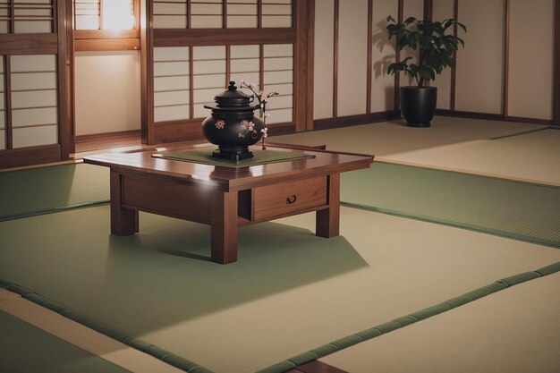 Sala de Chá Tradicional Japonesa Tapetes de Tatami Estética Zen e Serenidade da Cerimônia do Chá