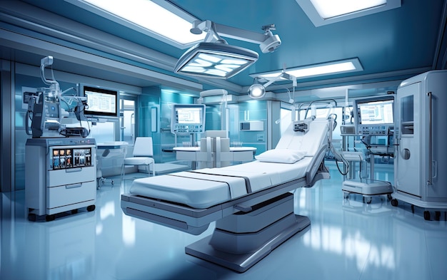 Sala de cirurgia sem ambiente dilapidado com piso manchado de luz branca
