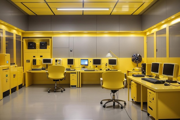 sala de computadores amarela