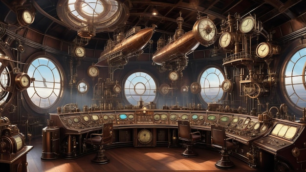 Foto sala de controle de naves steampunk