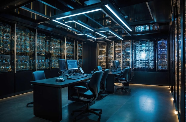 Sala de controlo de dados moderna e elegante e futurista