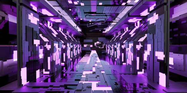 Sala de corredor de ficção científica futurista Moderno futuro estilo de fundo conceito interior renderização em 3d