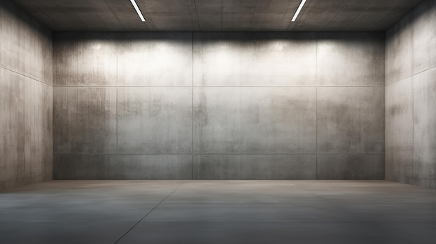 Sala de corredor de paredes de concreto modernas vazias abstratas com teto e piso áspero Generative Ai
