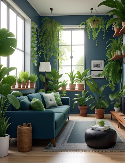 Foto sala de design de interiores com muitas plantas