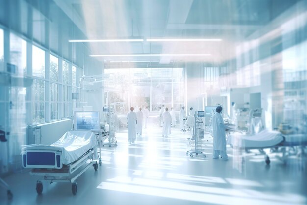 Sala de emergência de hospital turva Abstrato fundo médico IA generativo