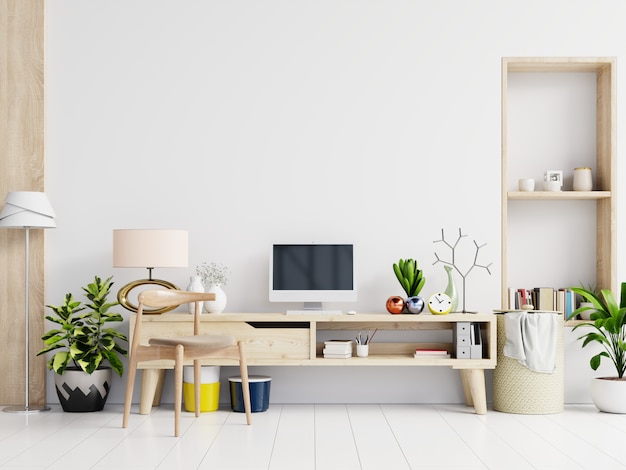 Sala de escritório com um fundo branco.