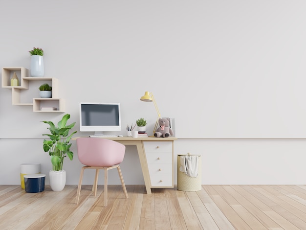 Sala de escritório com uma parede branca