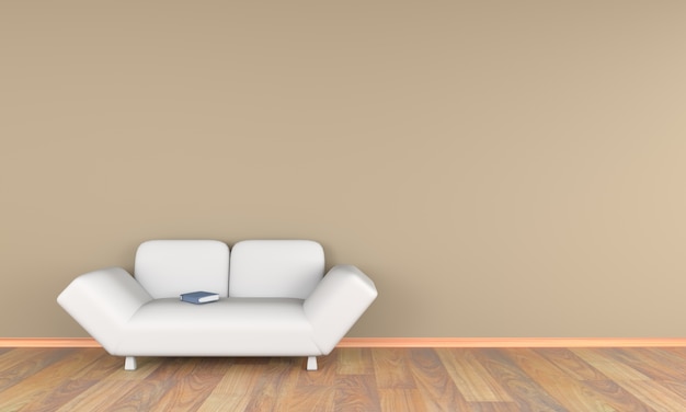 Foto sala de estar 3d com sofá branco e livro