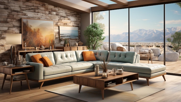 sala de estar arafada com sofá generativo ai