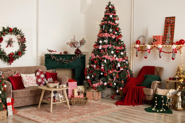 Sala de estar com decorações de natal design de interiores festivo