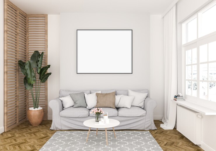 Foto sala de estar com moldura horizontal, fundo de obras de arte