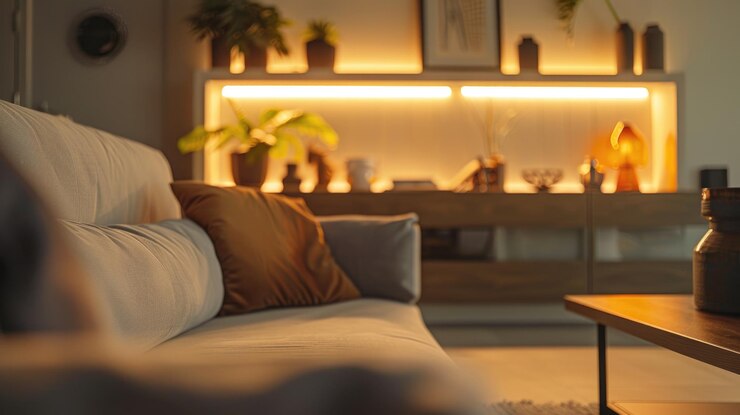 Foto sala de estar confortável com sofá e mesa de café ideal para sites de decoração doméstica ou blogs de design de interiores