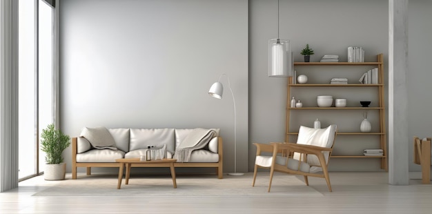 Foto sala de estar contemporânea apresenta um sofá beige com almofadas cinzentas uma mesa de café de madeira e um tapete