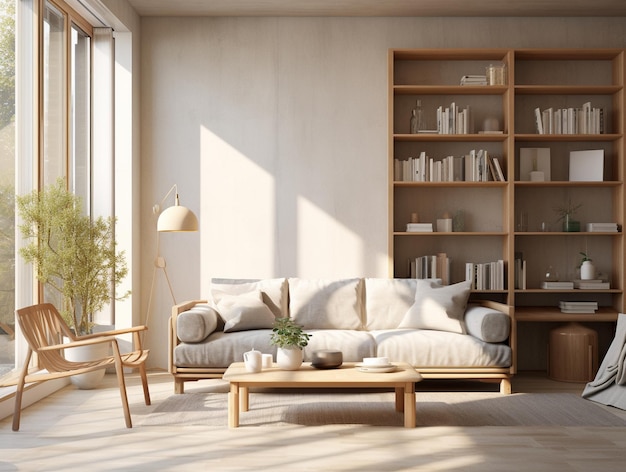 Sala de estar de design de estilo japandi interior moderno Generative Ai