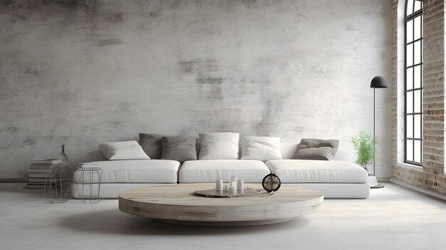 sala de estar decorada com sofá branco e mesa de centro Generative AI