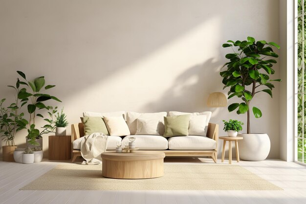 Sala de estar elegante adornada com plantas de casa Design de interiores minimalista