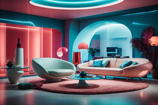 Sala de estar elegante e futurista