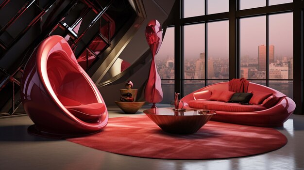 Foto sala de estar futurista almandine a audácia vermelha do design futurista