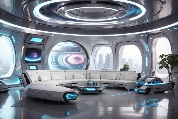 Sala de estar futurista da estação espacial