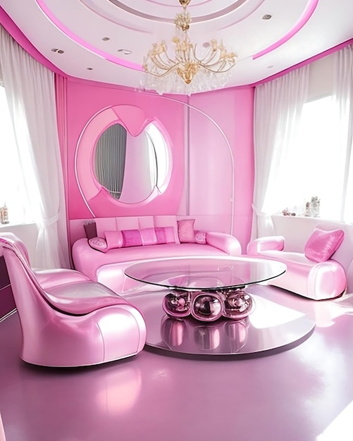 Sala de estar futurista rosa com ai gerada e sala de estar