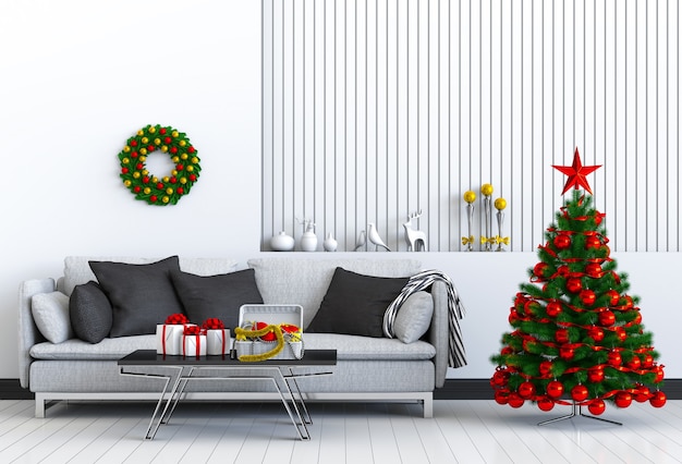 Sala de estar interior de natal. 3d render