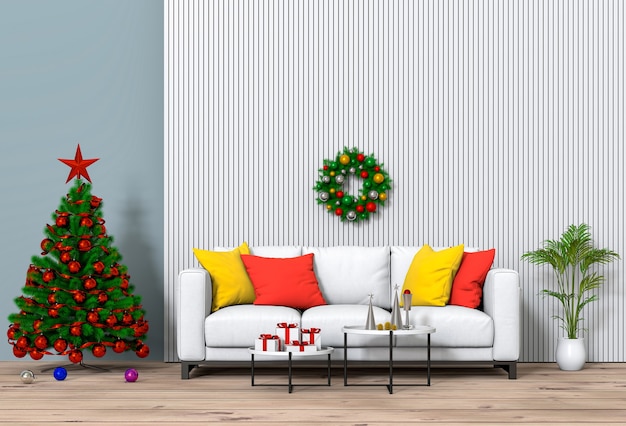 Sala de estar interior de natal. 3d render