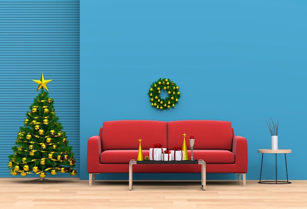 Sala de estar interior de natal. 3d render